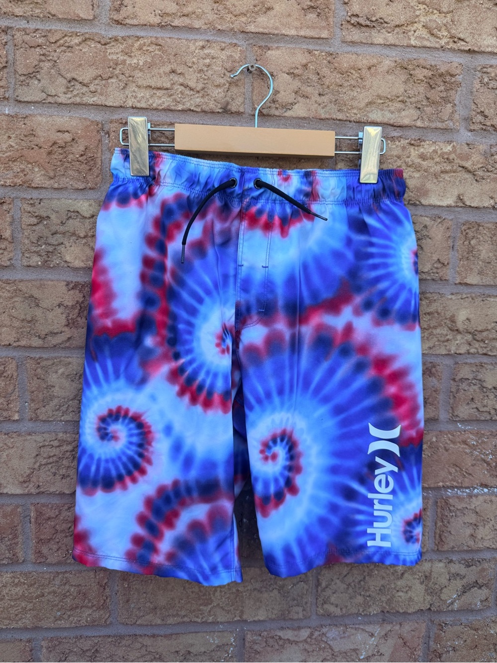 4/$25 • Hurley Tie-Dye Swim Trunks - Blue & Red Spiral